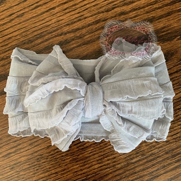 HANDMADE LARGE BOW HEADBAND HEAD WRAP GRAY - Picture 3 of 4
